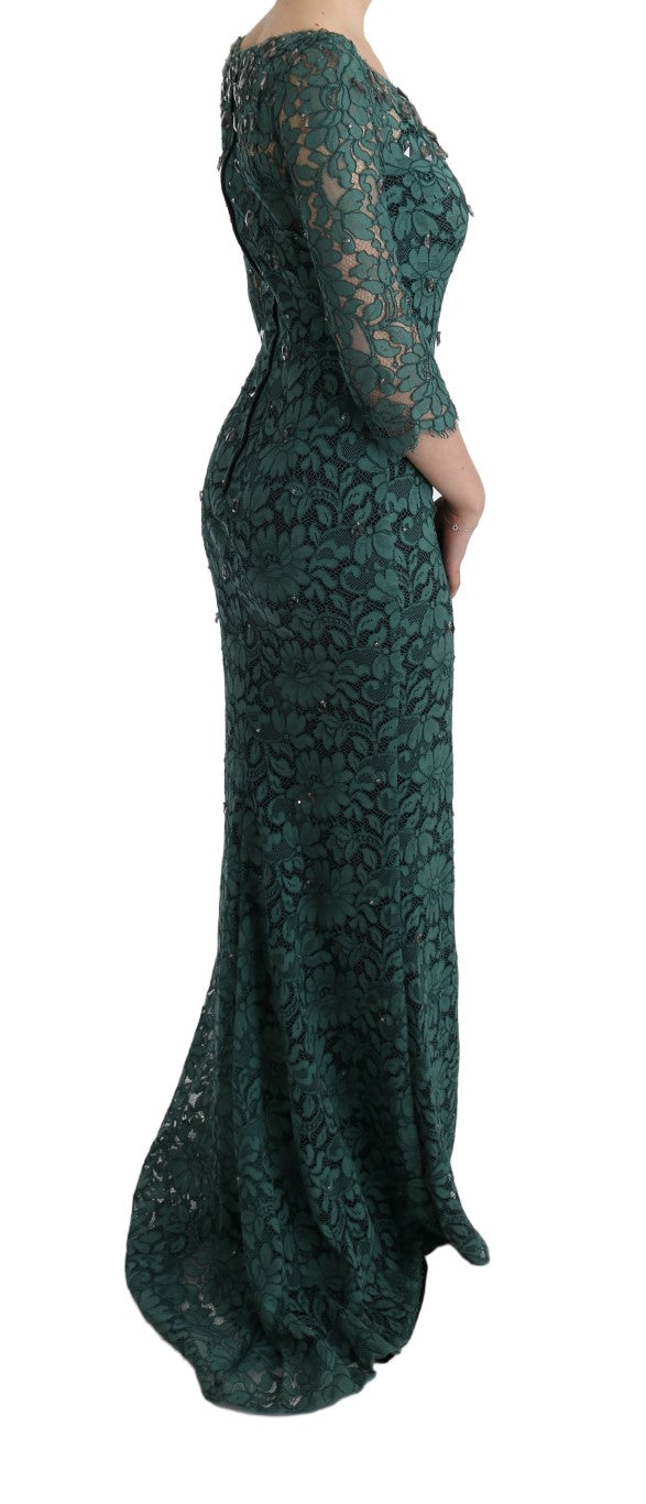 Dolce & Gabbana Green Floral Crystal Ricamo Sheath Women's Dress