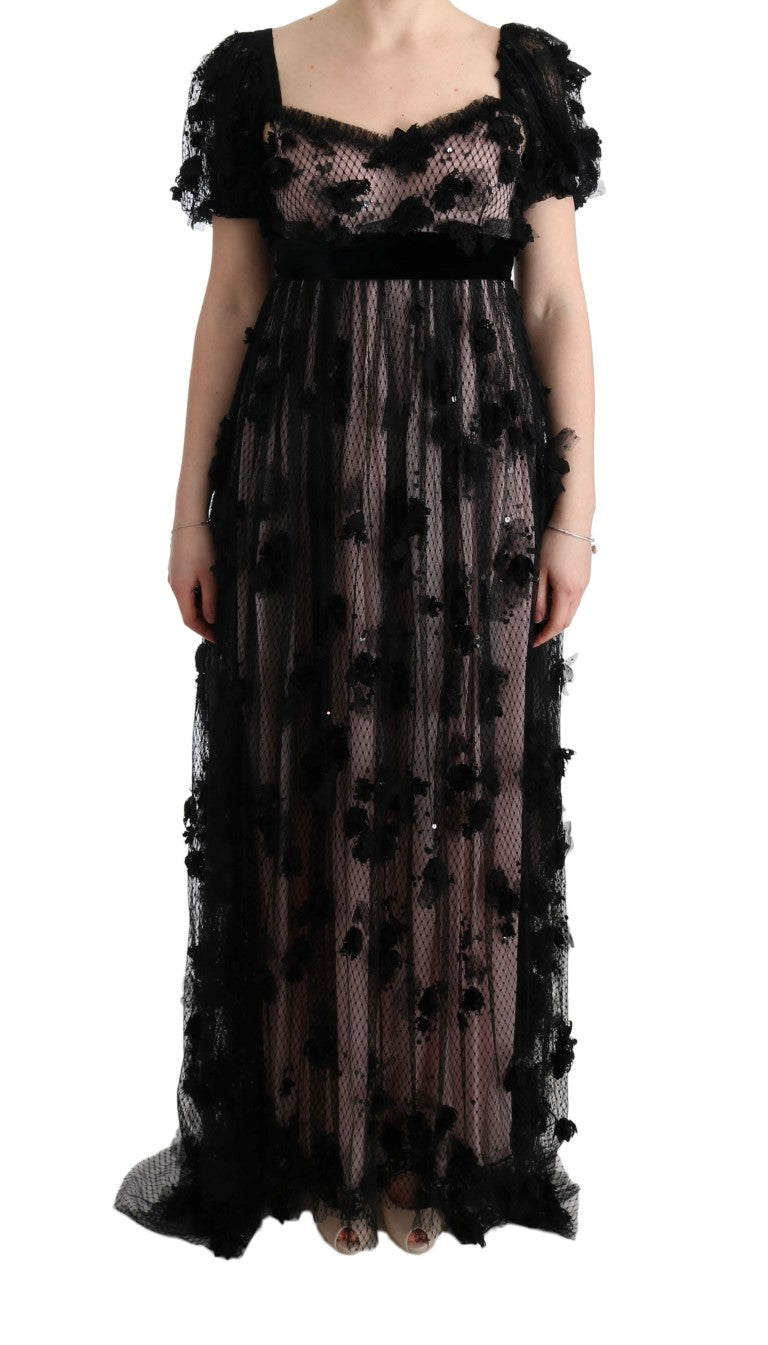 Dolce & Gabbana Elegant Floral Applique Full Length Women's Dress