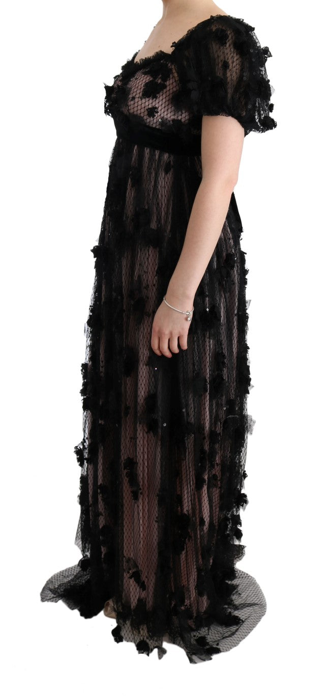 Dolce & Gabbana Black Pink Silk Applique Shift Women's Dress