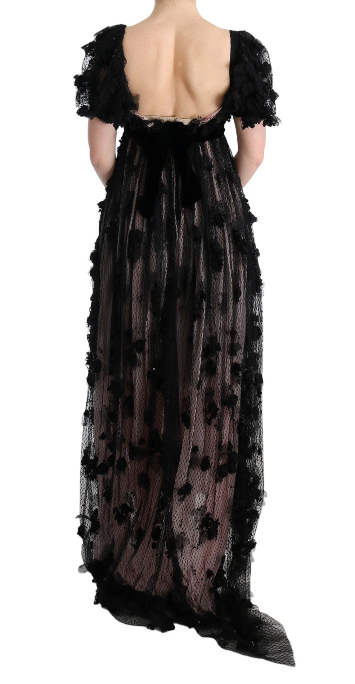 Dolce & Gabbana Black Pink Silk Applique Shift Women's Dress