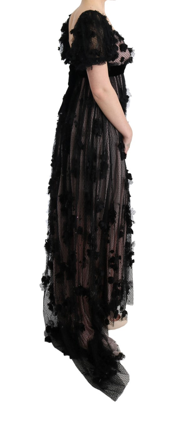 Dolce & Gabbana Black Pink Silk Applique Shift Women's Dress