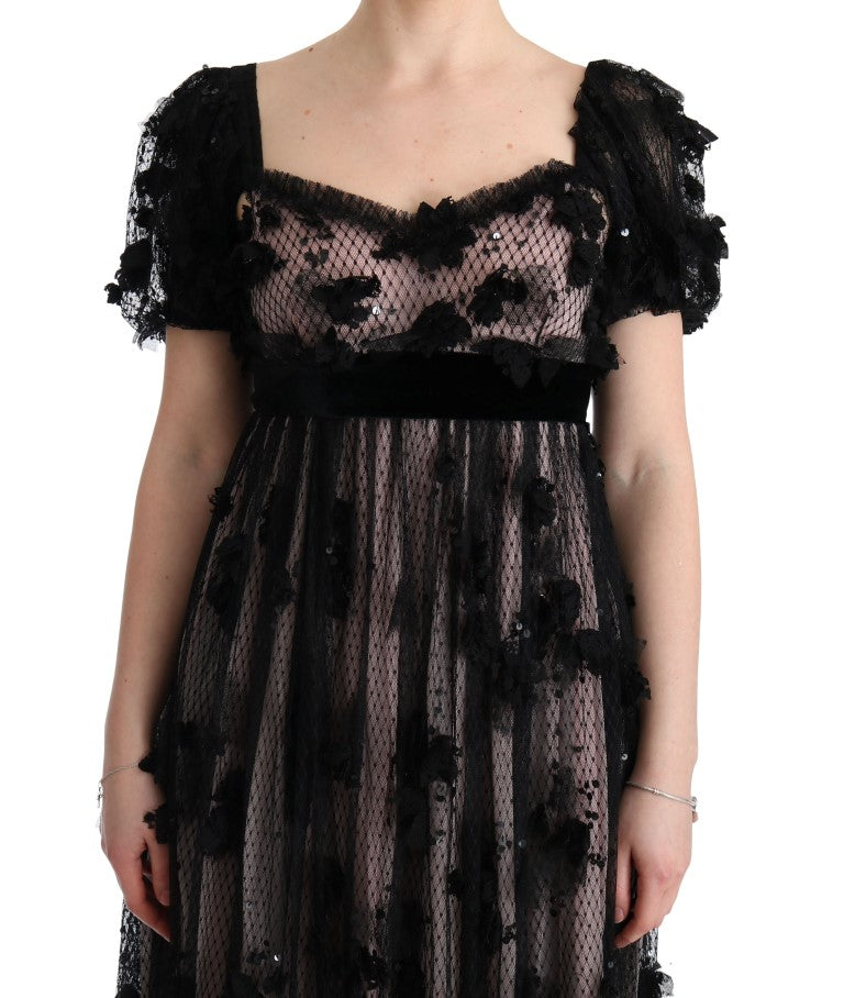 Dolce & Gabbana Black Pink Silk Applique Shift Women's Dress