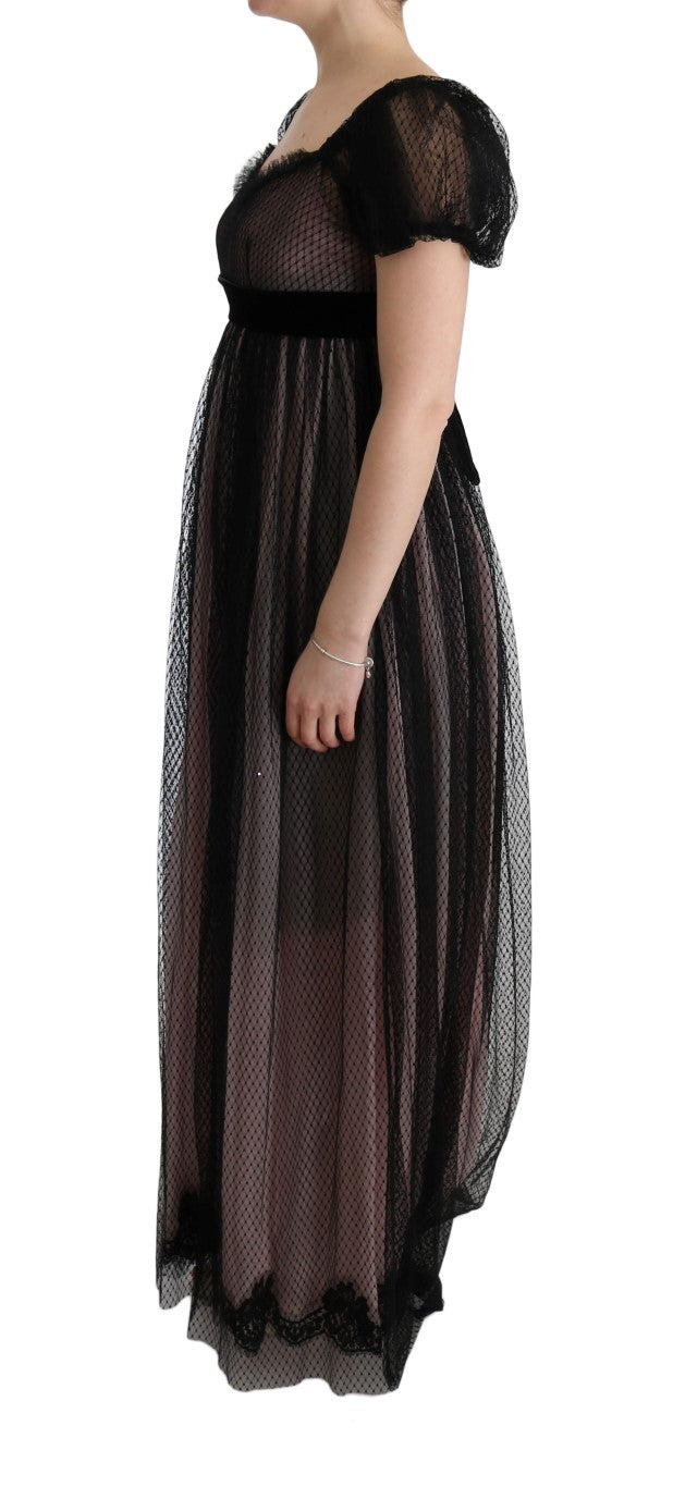 Dolce & Gabbana Black Pink Silk Long Shift Women's Dress