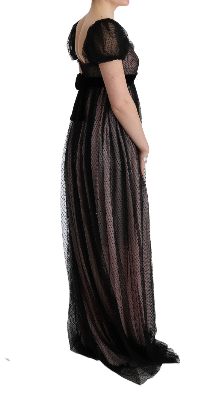 Dolce & Gabbana Black Pink Silk Long Shift Women's Dress