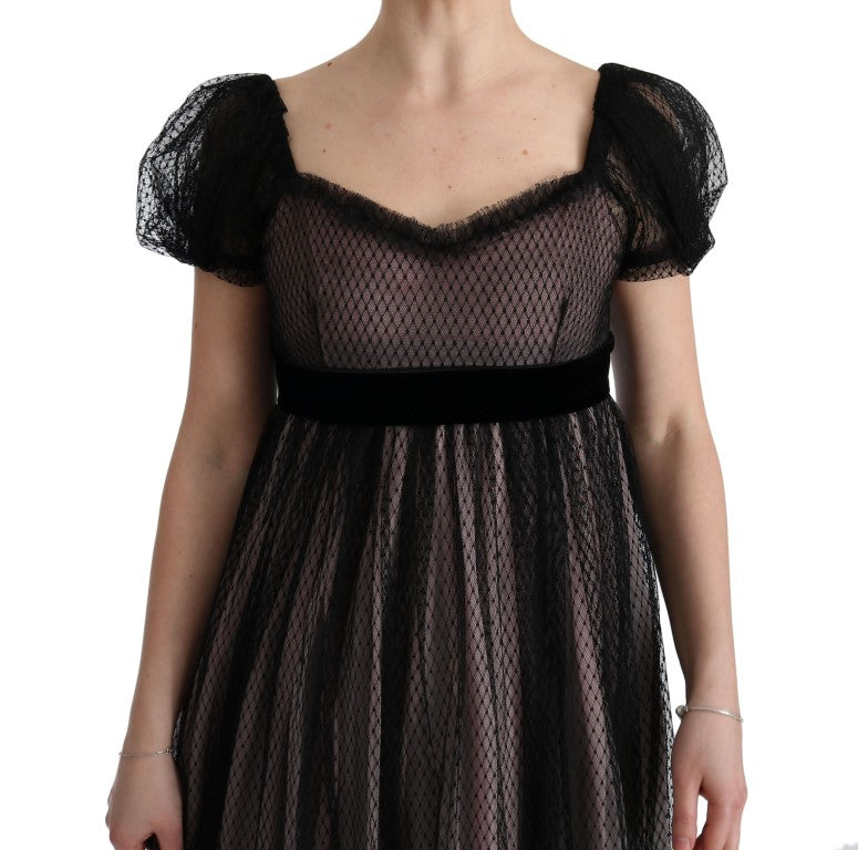 Dolce & Gabbana Black Pink Silk Long Shift Women's Dress