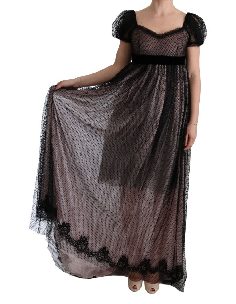 Dolce & Gabbana Black Pink Silk Long Shift Women's Dress