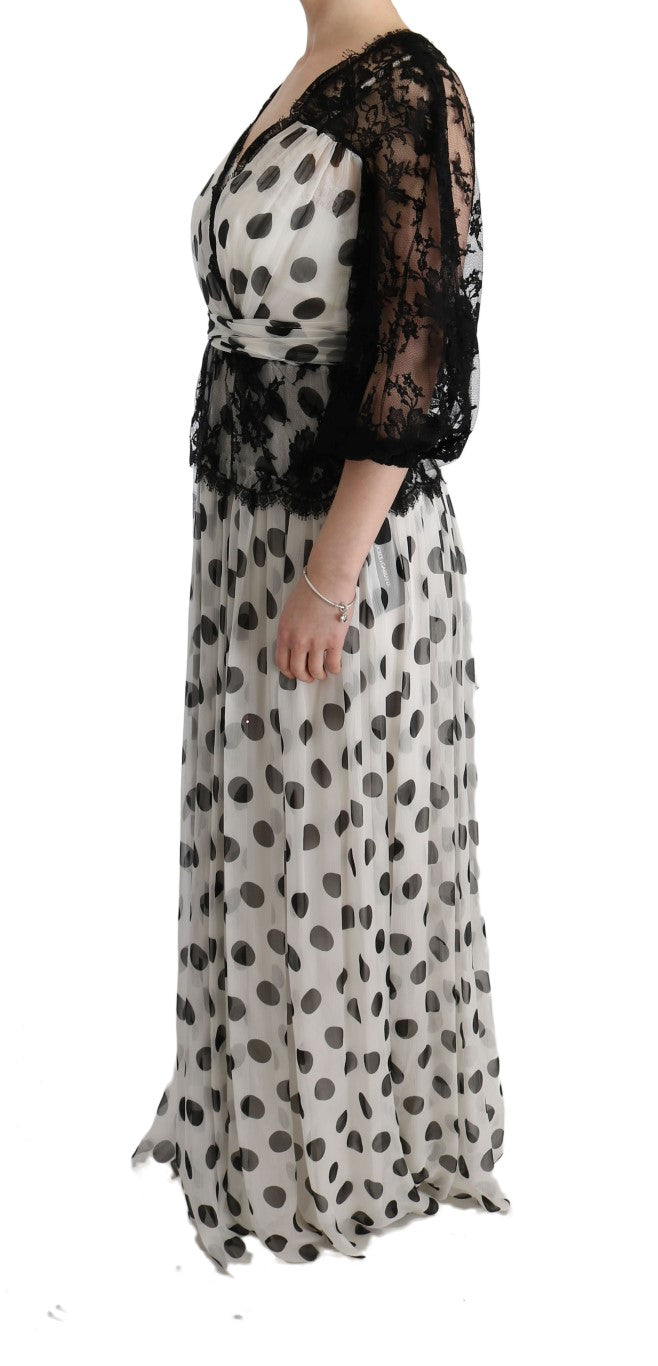 Dolce & Gabbana Black White Polka Dotted Floral Women's Dress