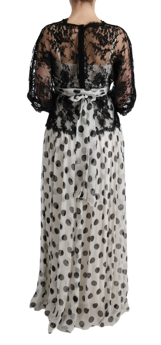 Dolce & Gabbana Black White Polka Dotted Floral Women's Dress