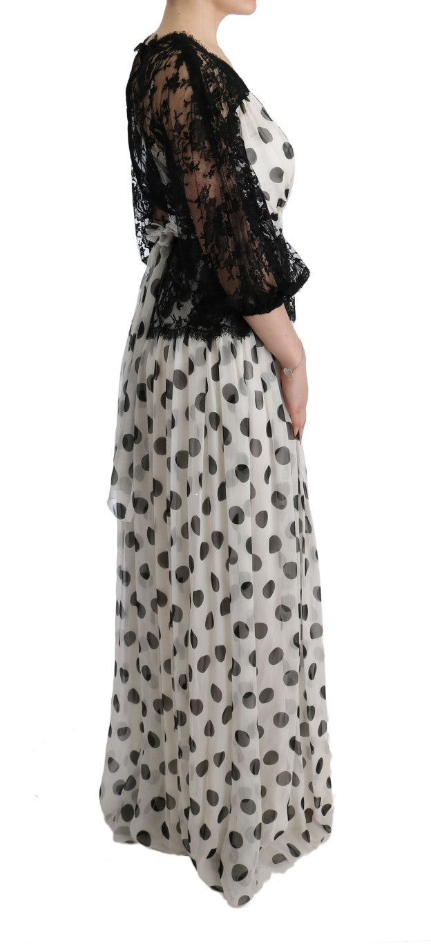 Dolce & Gabbana Black White Polka Dotted Floral Women's Dress