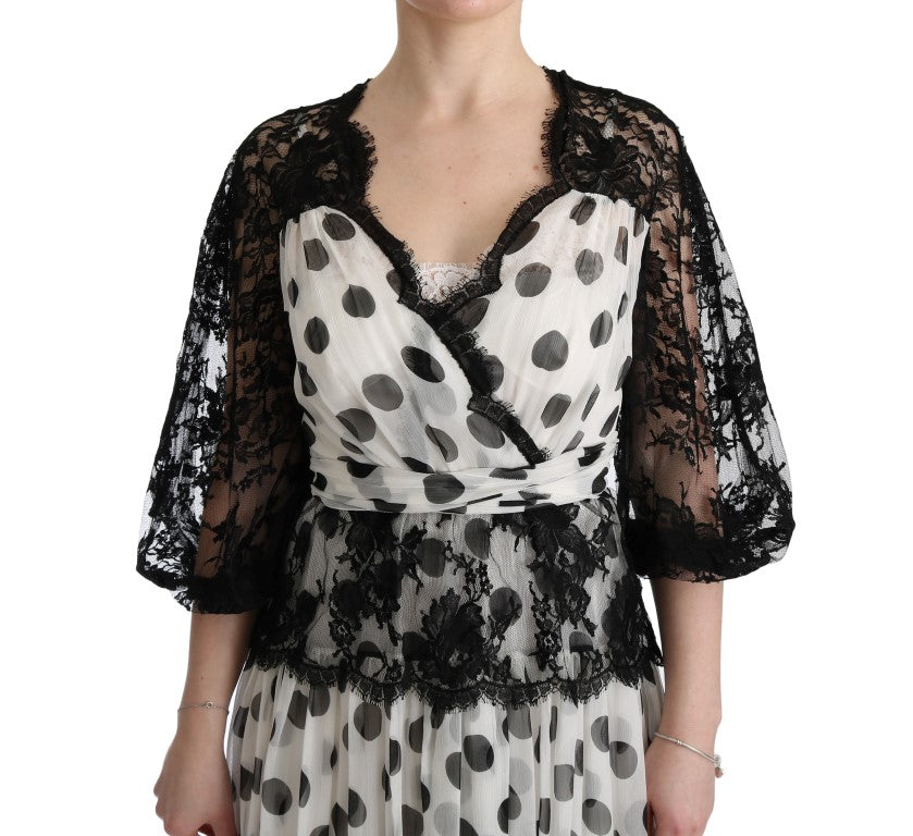Dolce & Gabbana Black White Polka Dotted Floral Women's Dress