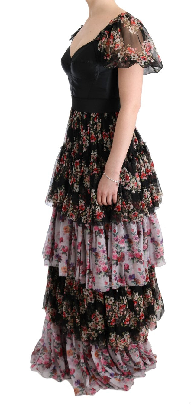 Dolce & Gabbana Multicolor Silk Stretch Floral Shift Long Women's Dress