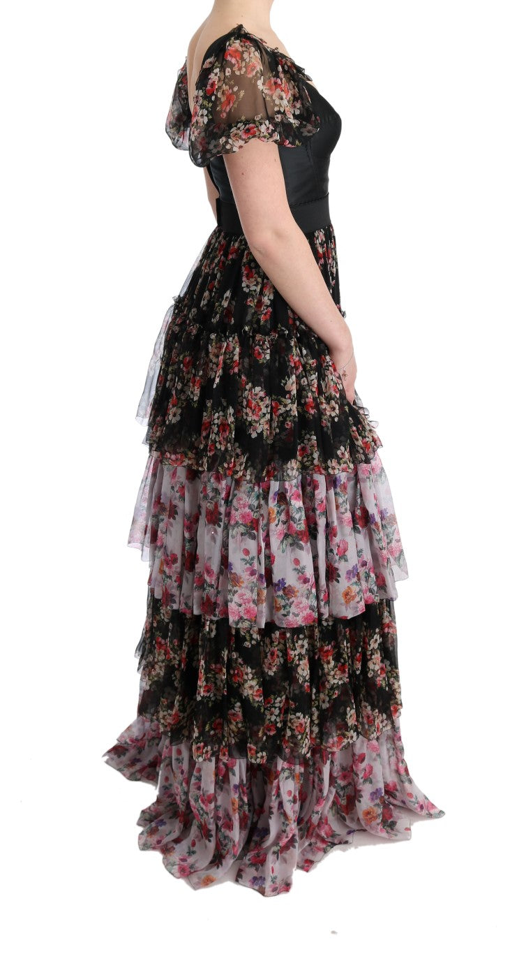 Dolce & Gabbana Multicolor Silk Stretch Floral Shift Long Women's Dress