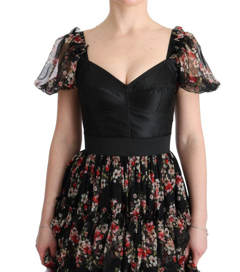 Dolce & Gabbana Multicolor Silk Stretch Floral Shift Long Women's Dress