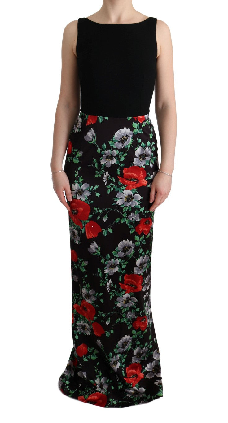 Dolce & Gabbana Multicolor Floral Print Stretch Sheath Long Women's Dress