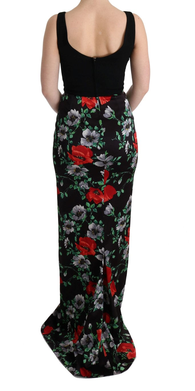 Dolce & Gabbana Multicolor Floral Print Stretch Sheath Long Women's Dress