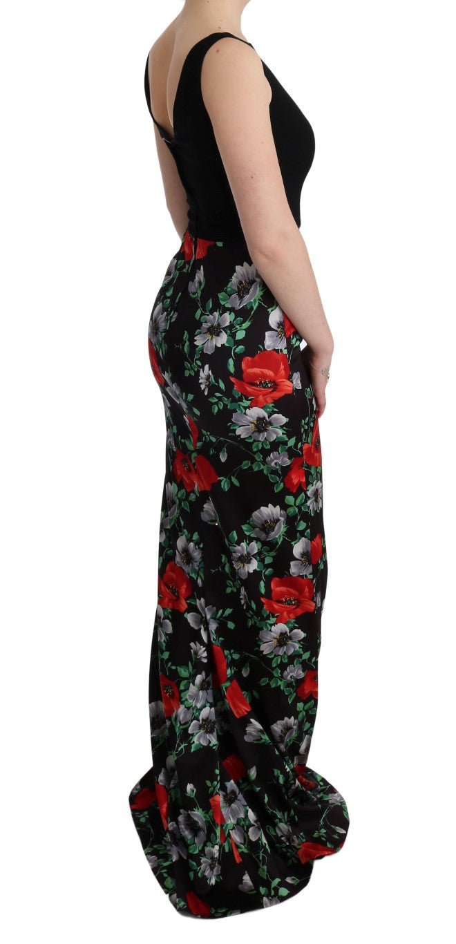 Dolce & Gabbana Multicolor Floral Print Stretch Sheath Long Women's Dress