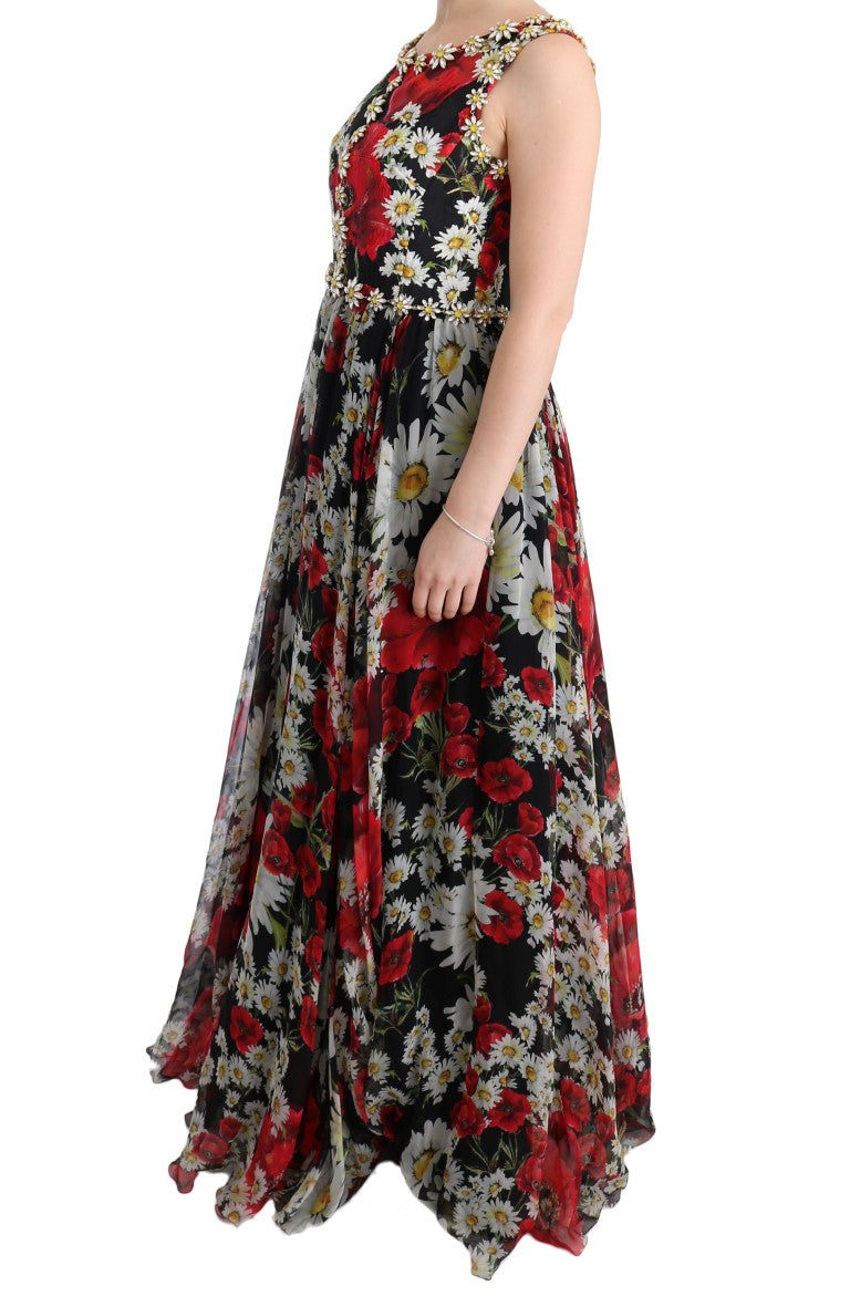 Dolce & Gabbana Multicolor Silk Floral Crystal Long Maxi Women's Dress