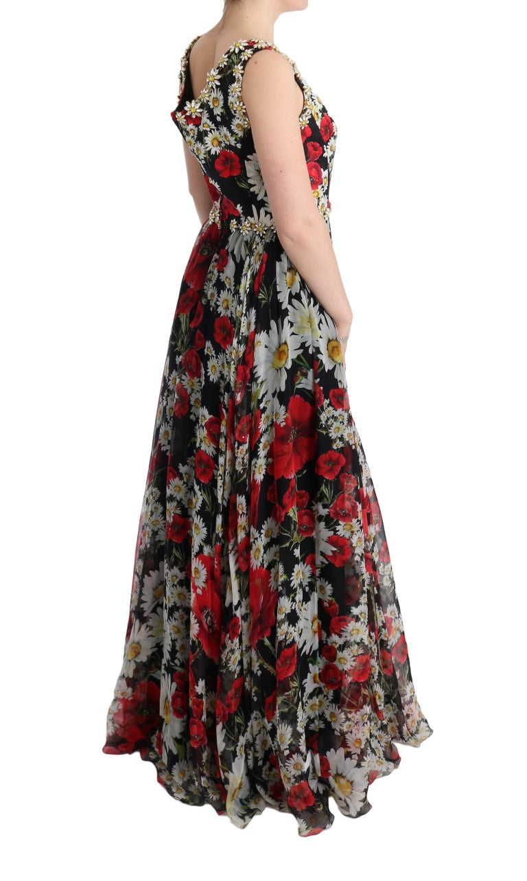 Dolce & Gabbana Multicolor Silk Floral Crystal Long Maxi Women's Dress