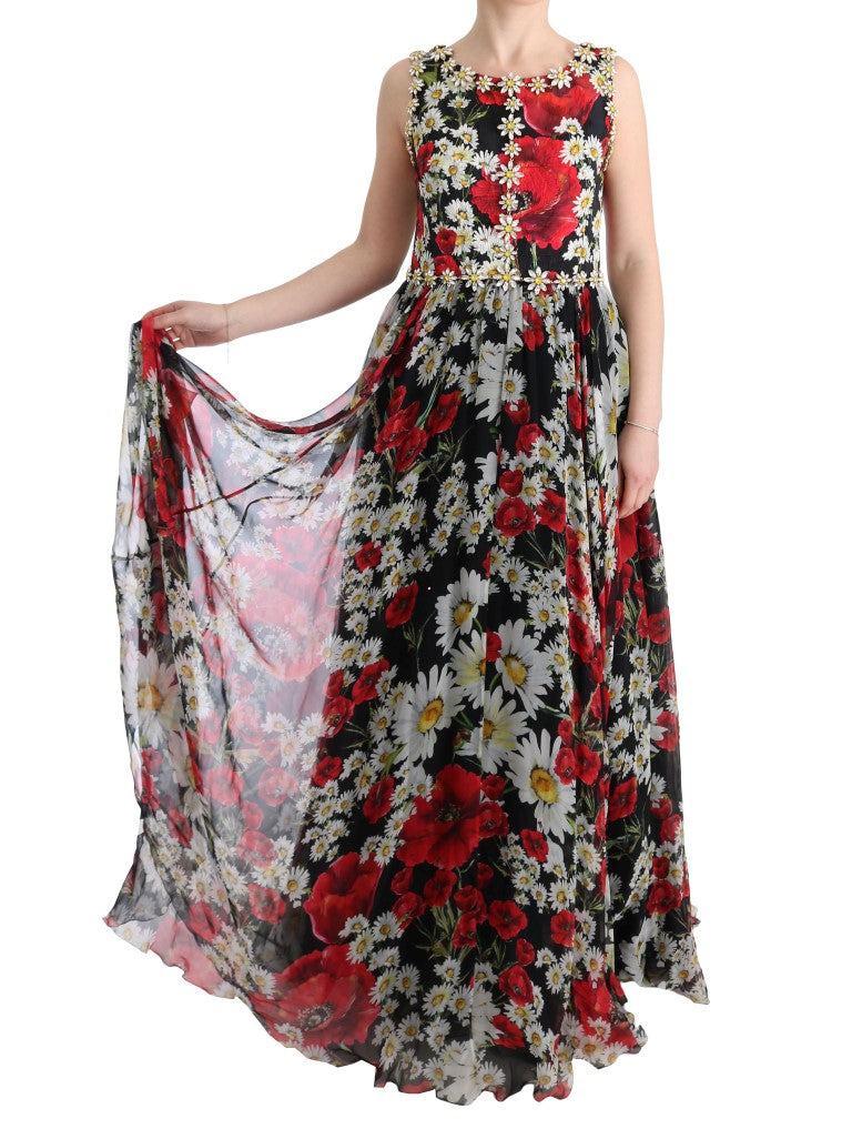 Dolce & Gabbana Multicolor Silk Floral Crystal Long Maxi Women's Dress