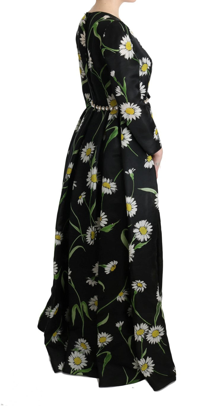 Dolce & Gabbana Multicolor Silk Sunflower Print Long Maxi Women's Dress