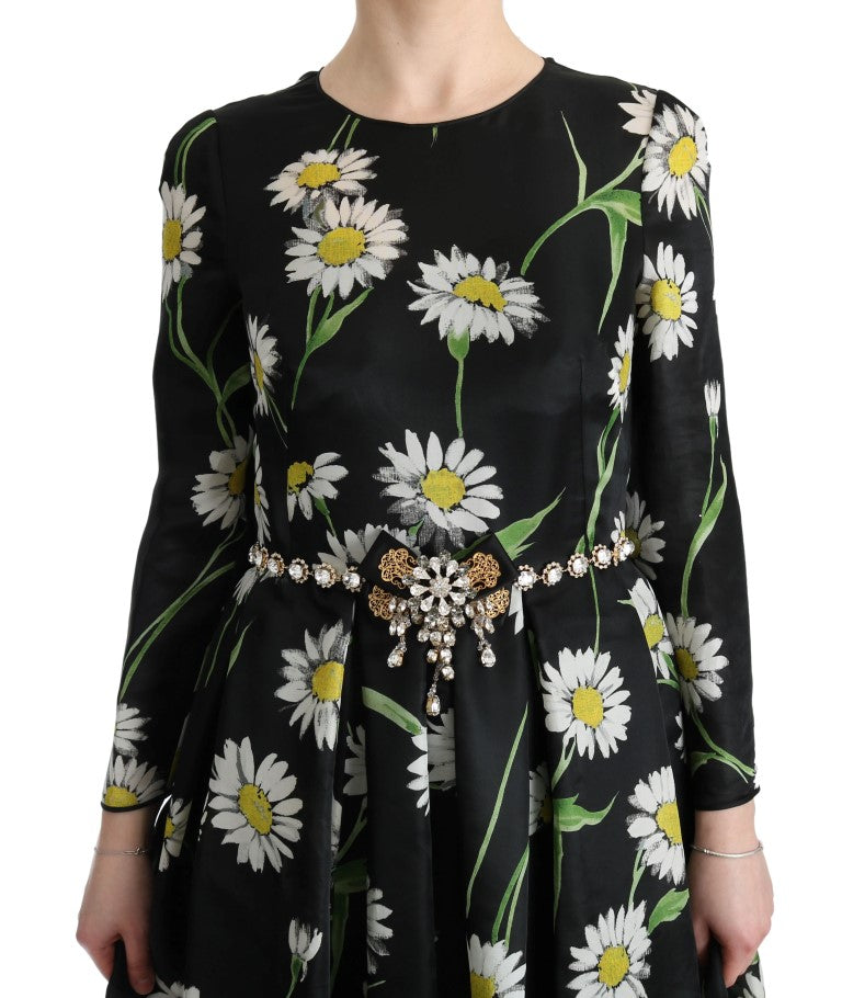 Dolce & Gabbana Multicolor Silk Sunflower Print Long Maxi Women's Dress