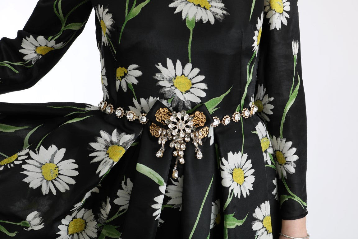 Dolce & Gabbana Multicolor Silk Sunflower Print Long Maxi Women's Dress