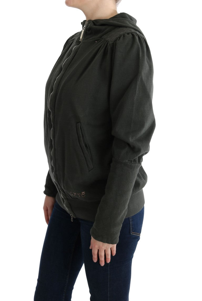 Exte Gray Top Hooded Cotton Zipper Women's Sweater