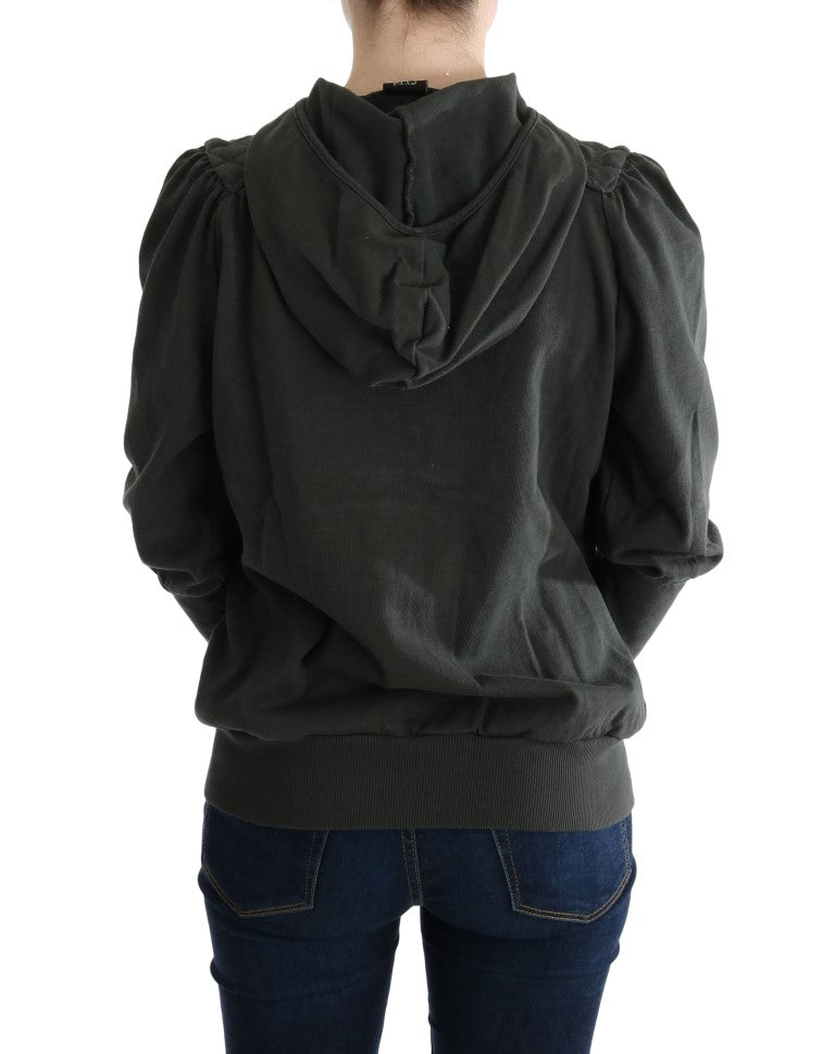 Exte Gray Top Hooded Cotton Zipper Women's Sweater
