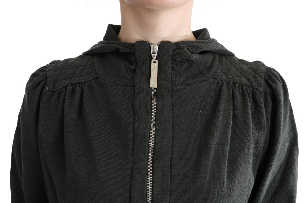 Exte Gray Top Hooded Cotton Zipper Women's Sweater