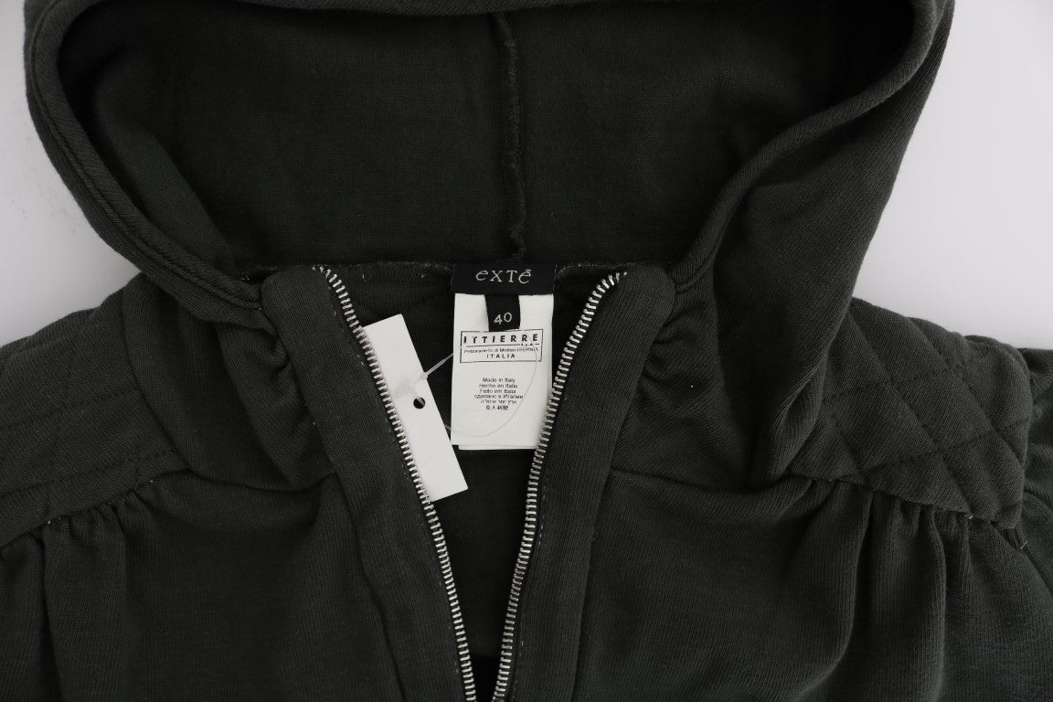 Exte Gray Top Hooded Cotton Zipper Women's Sweater