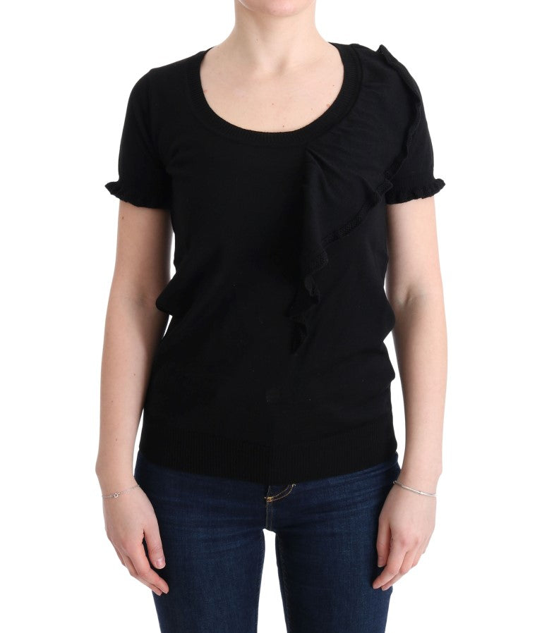MARGHI LO' Black 100% Lana Wool Top Blouse Women's T-shirt