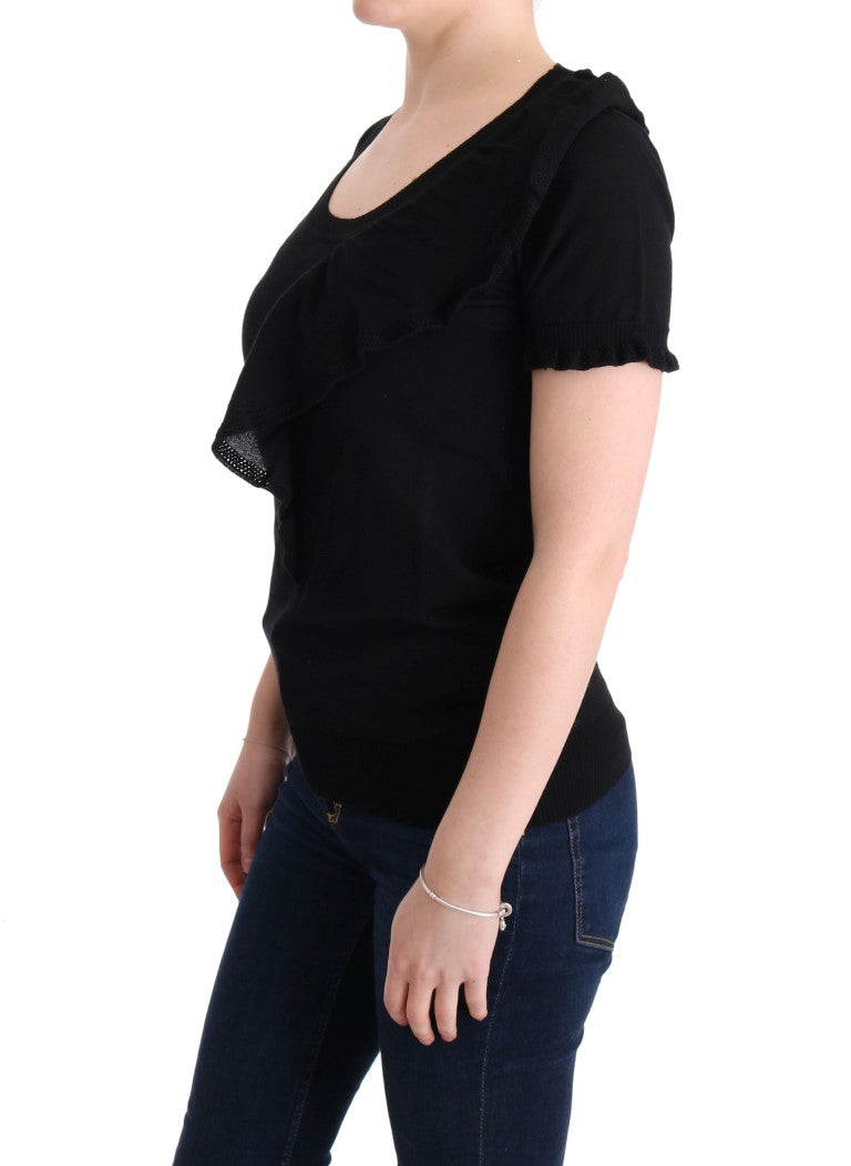 MARGHI LO' Black 100% Lana Wool Top Blouse Women's T-shirt
