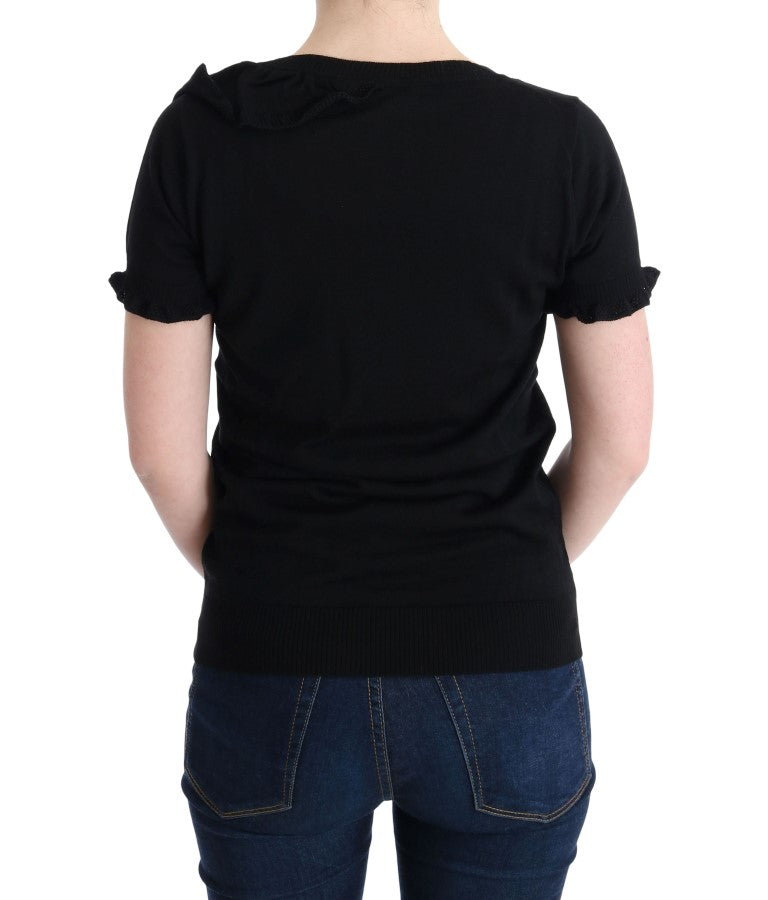 MARGHI LO' Black 100% Lana Wool Top Blouse Women's T-shirt