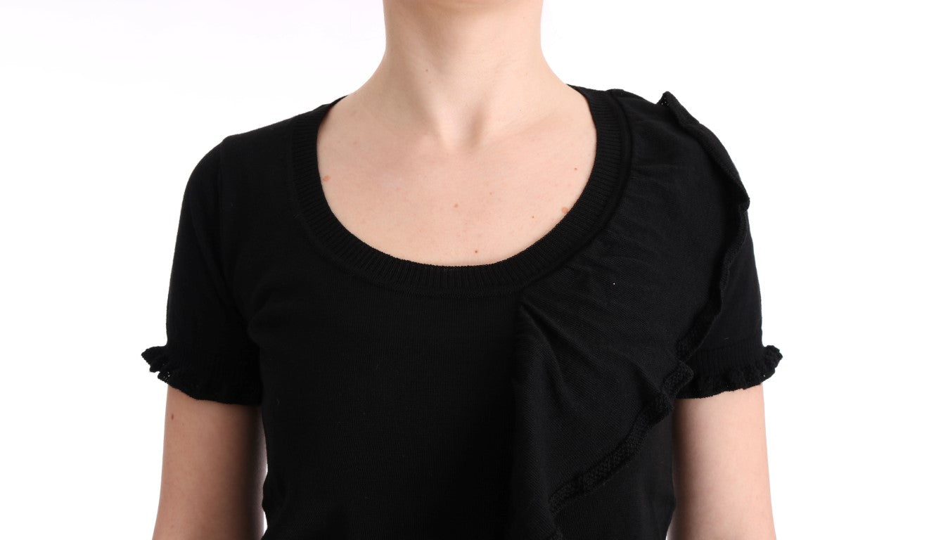 MARGHI LO' Black 100% Lana Wool Top Blouse Women's T-shirt