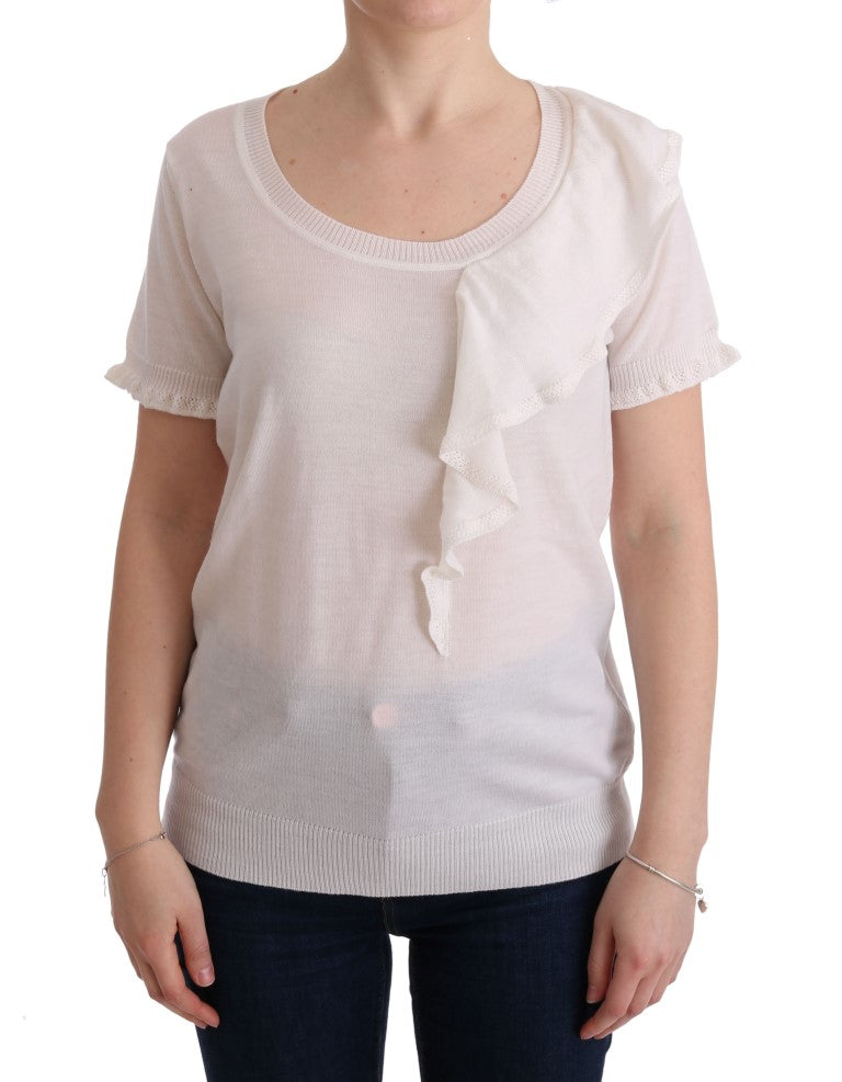 MARGHI LO' White 100% Lana Wool Top Blouse Women's T-shirt