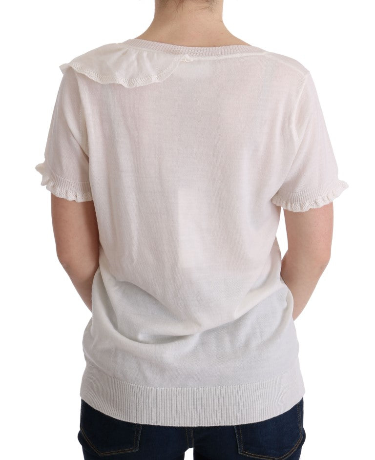 MARGHI LO' White 100% Lana Wool Top Blouse Women's T-shirt