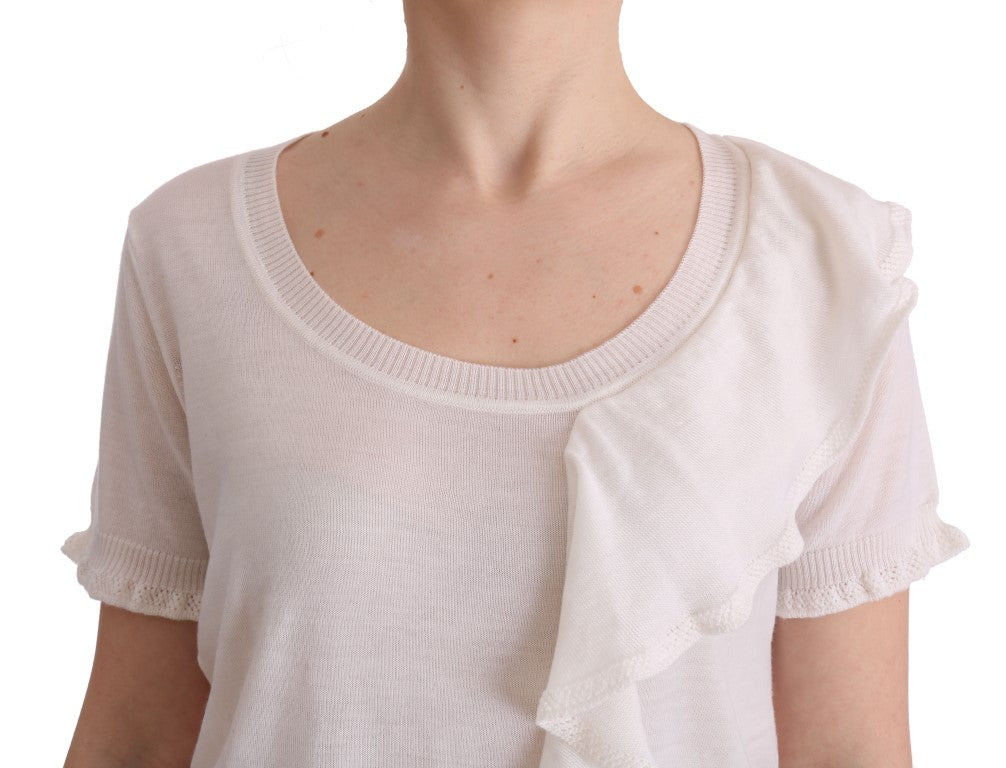 MARGHI LO' White 100% Lana Wool Top Blouse Women's T-shirt