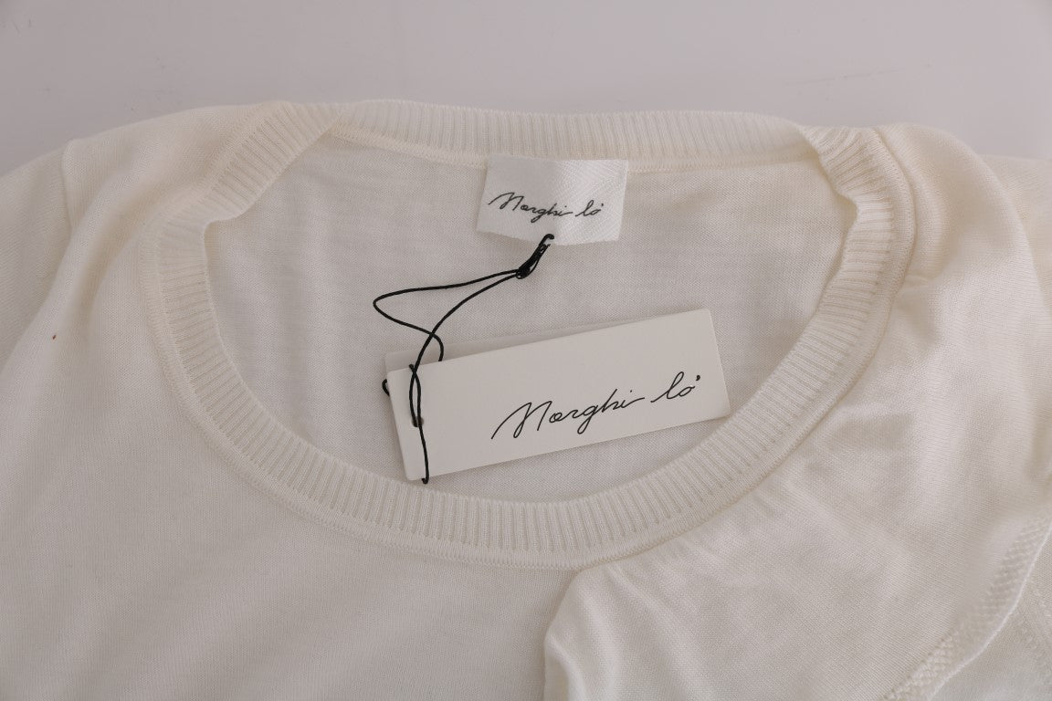 MARGHI LO' White 100% Lana Wool Top Blouse Women's T-shirt