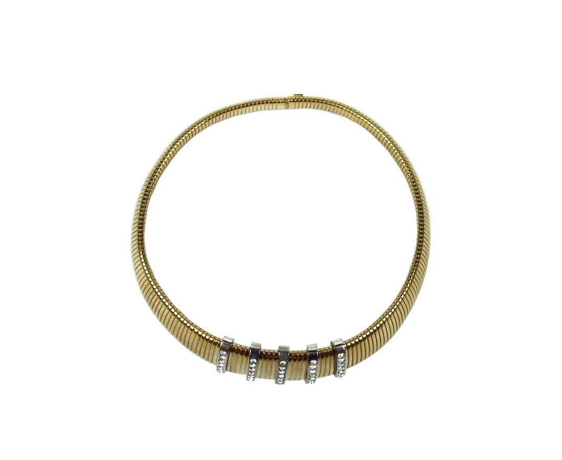 Saint Laurent Women's Old Gold Snake Chain Choker With Crystal Bars
