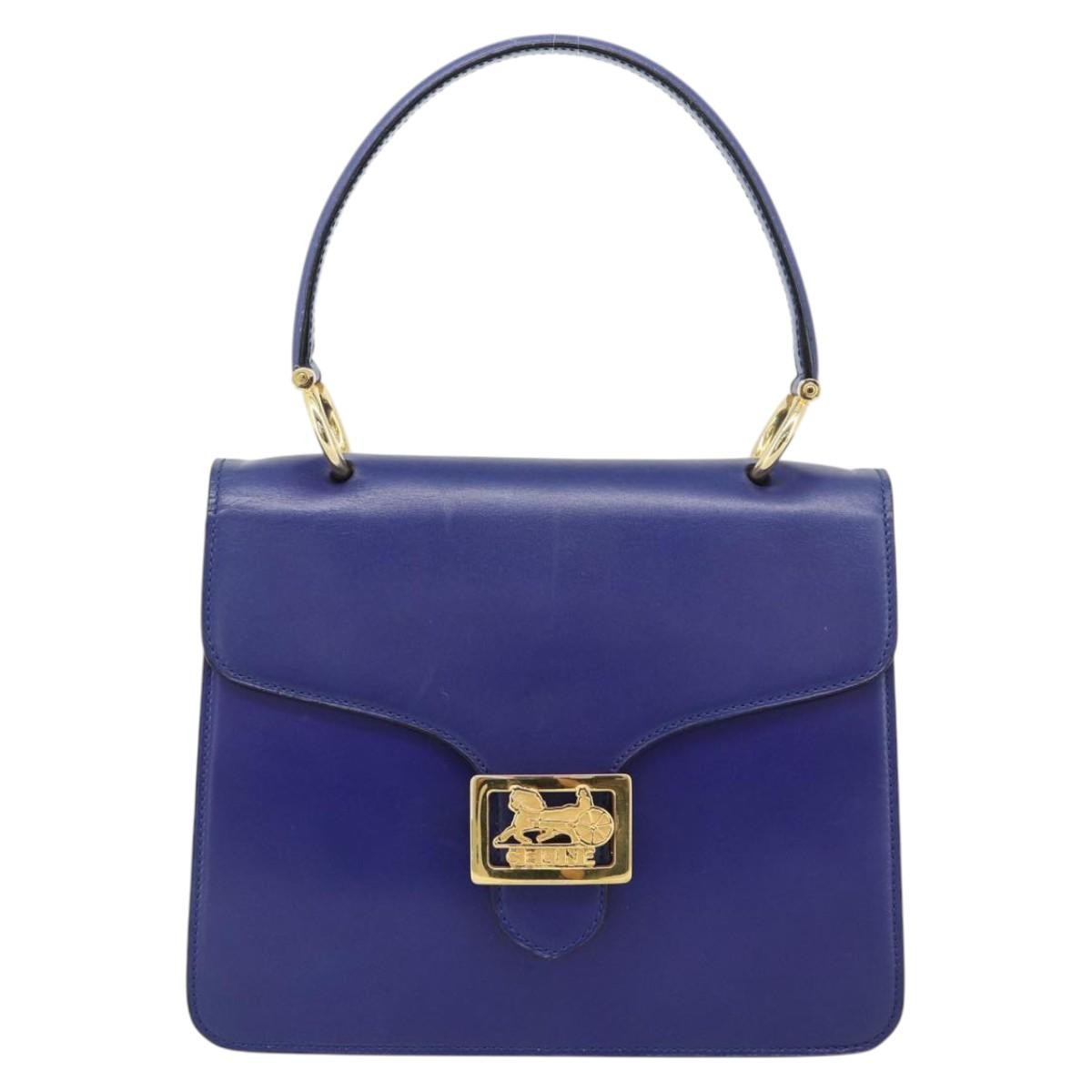 Celine Vintage Carriage Top Handle Leather Blue Leather Handbag (Pre-Owned)
