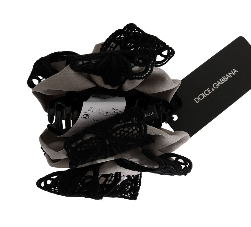 Dolce & Gabbana Gray Silk Black Lace Hair Women's Claw