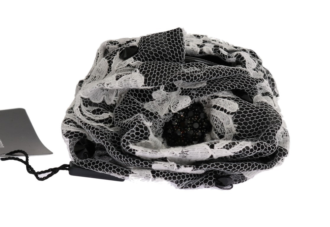 Dolce & Gabbana Black White Floral Lace Crystal Hair Women's Claw