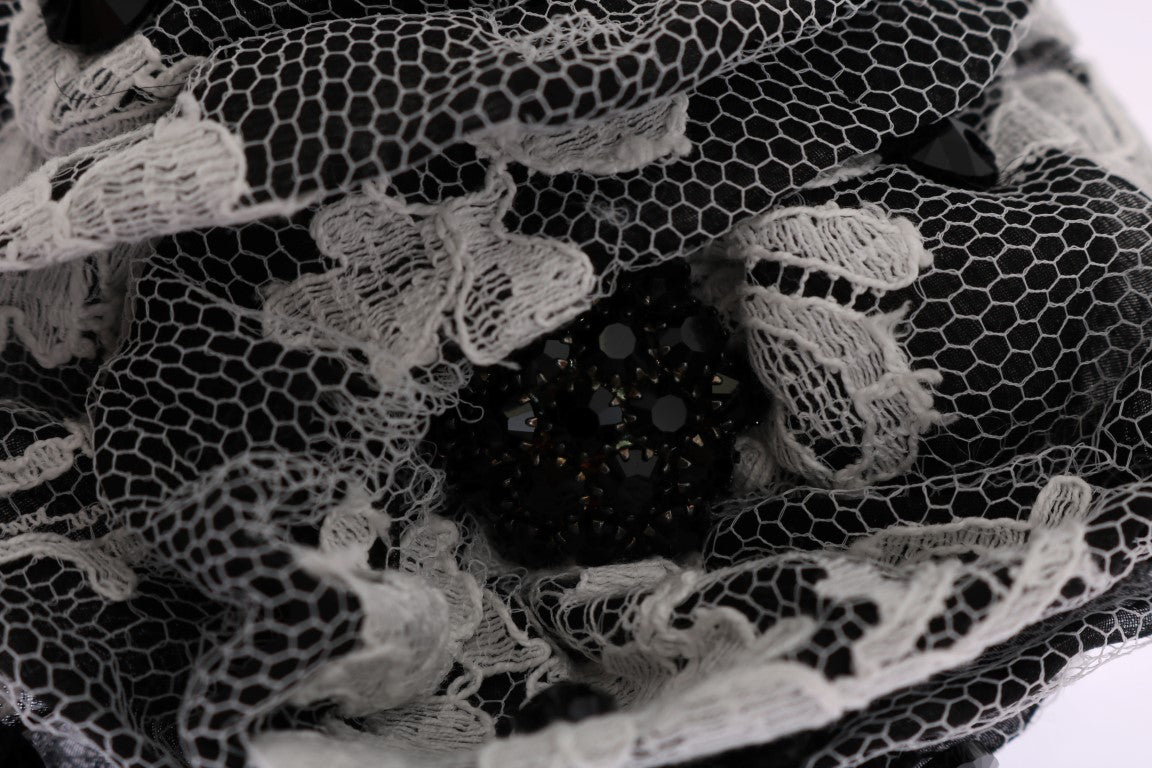 Dolce & Gabbana Black White Floral Lace Crystal Hair Women's Claw