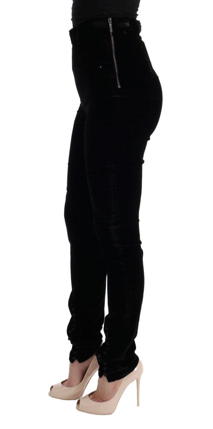 Ermanno Scervino Black Velvet Slim Fit Women's Pants