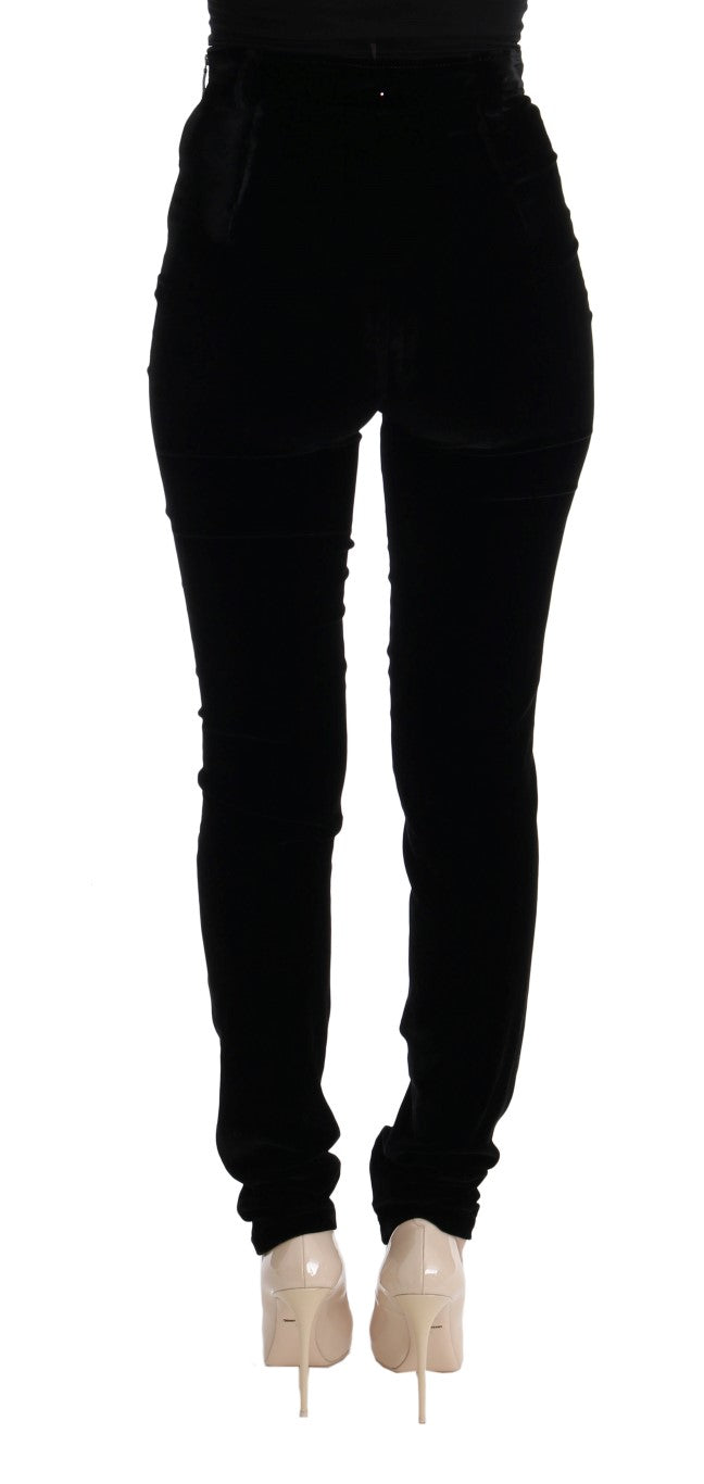 Ermanno Scervino Black Velvet Slim Fit Women's Pants