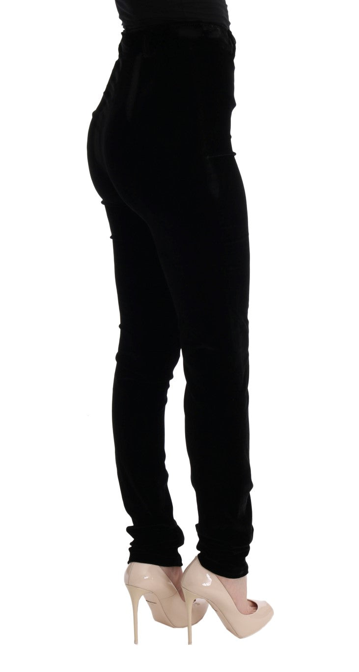 Ermanno Scervino Black Velvet Slim Fit Women's Pants