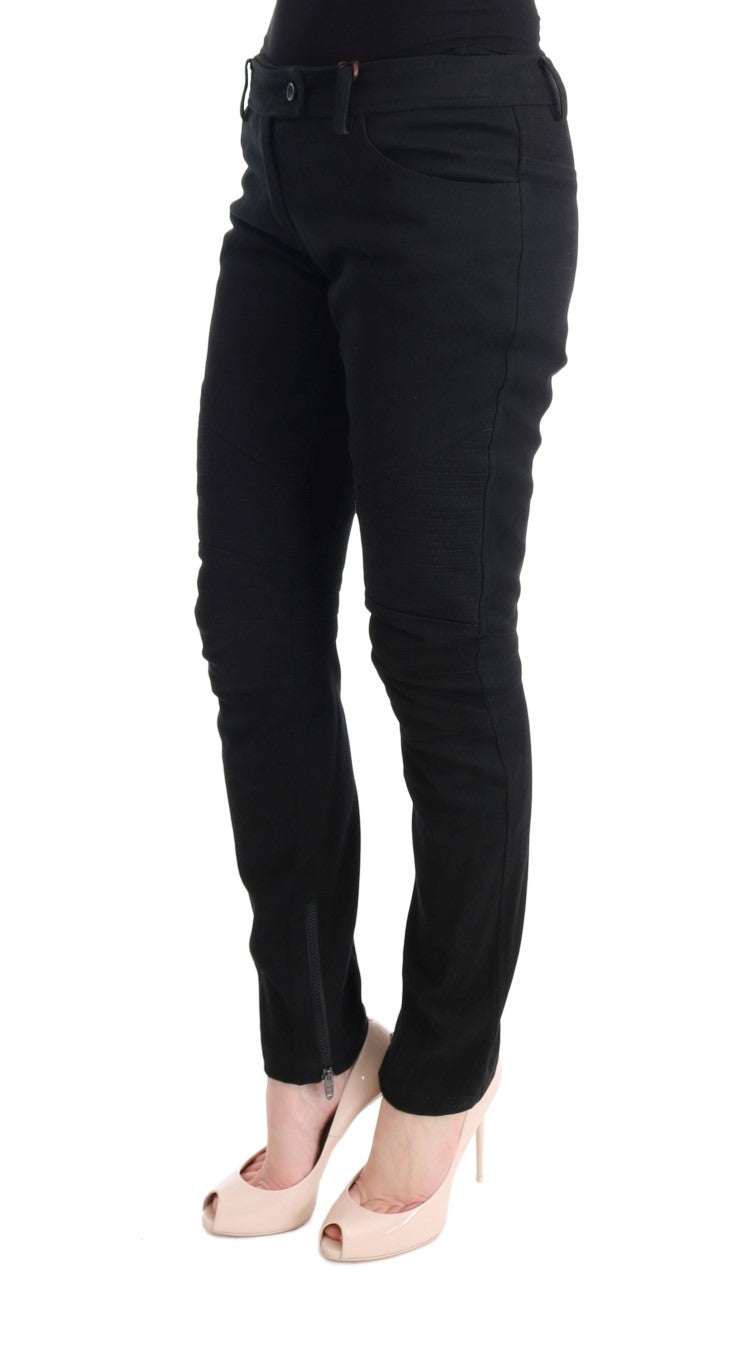 Ermanno Scervino Black Cotton Slim Fit Casual Women's Pants