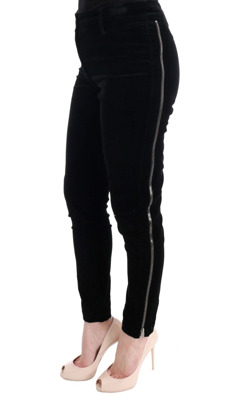 Ermanno Scervino Black Viscose Blend Velvet Cropped Women's Pants