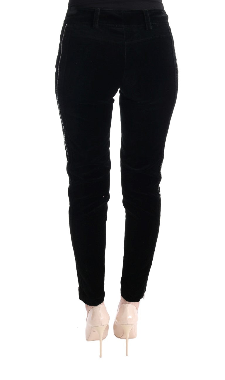 Ermanno Scervino Black Viscose Blend Velvet Cropped Women's Pants