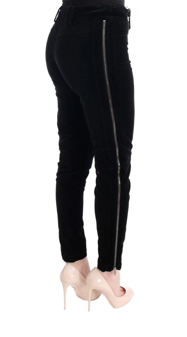 Ermanno Scervino Black Viscose Blend Velvet Cropped Women's Pants